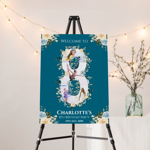 8th Birthday Flower Teal Photo Blue Yellow Welcome