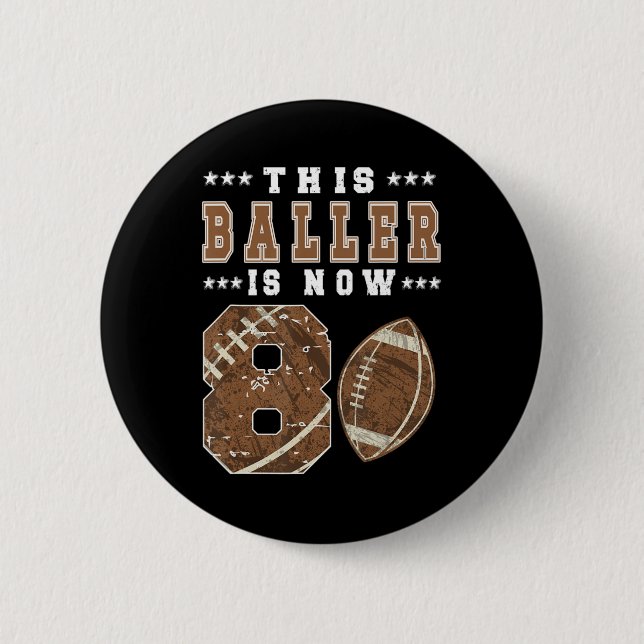 8th Birthday Football Boy Eight Year Old Football  Button (Front)