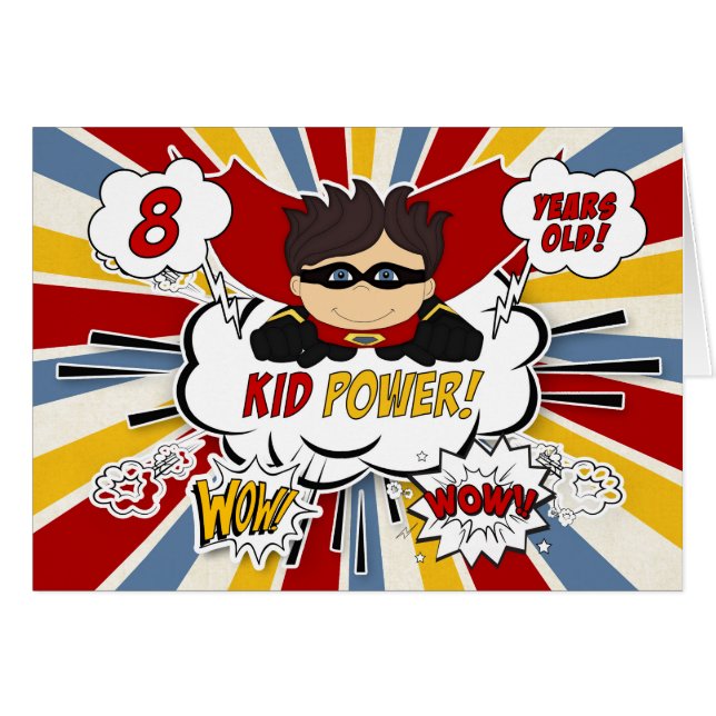 8th Birthday for Boys Super Kid Red Comic Book (Front Horizontal)