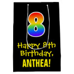 [ Thumbnail: 8th Birthday: Fun, Bold, Colorful, Rainbow "8" Gift Bag ]