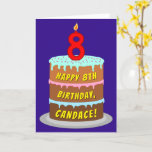 [ Thumbnail: 8th Birthday: Fun Cake and Candle + Custom Name Card ]