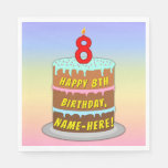 [ Thumbnail: 8th Birthday: Fun Cake and Candle + Custom Name Napkins ]