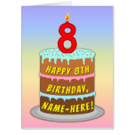 [ Thumbnail: 8th Birthday: Fun Cake & Candle, W/ Custom Name Card ]