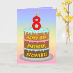 [ Thumbnail: 8th Birthday — Fun Cake & Candle, With Custom Name Card ]
