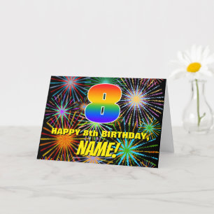8th Birthday: Fun, Colorful Celebratory Fireworks Card