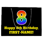 [ Thumbnail: 8th Birthday ~ Fun, Colorful, Vibrant, Rainbow 8 Gift Bag ]