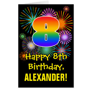 8th Birthday: Fun Fireworks Pattern & Rainbow 8 Card