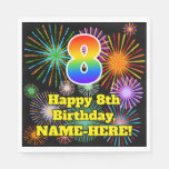 [ Thumbnail: 8th Birthday: Fun Fireworks Pattern + Rainbow 8 Napkins ]