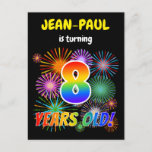 [ Thumbnail: 8th Birthday - Fun Fireworks, Rainbow Look "8" Postcard ]