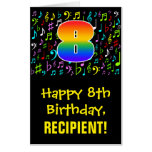 [ Thumbnail: 8th Birthday: Fun Music Symbols + Rainbow # 8 Card ]