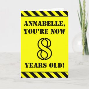 8th Birthday: Fun Stencil Style Text, Custom Name Card