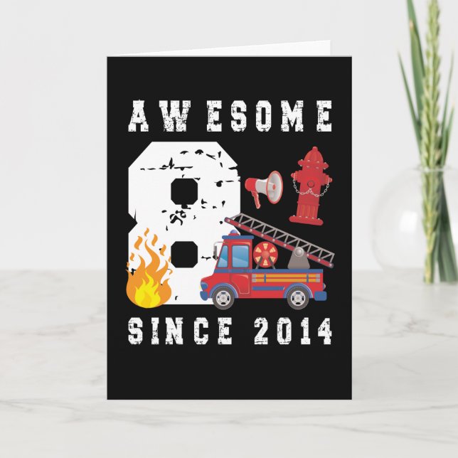 8th Birthday Gift Firefighter Boy Born in 2014 Card (Front)