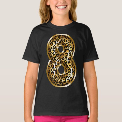 8th Birthday Gift Leopard Animal Print Kids Eight T_Shirt