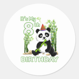 8th Birthday Gifts 8 Years Old Party Animal Panda Classic Round Sticker