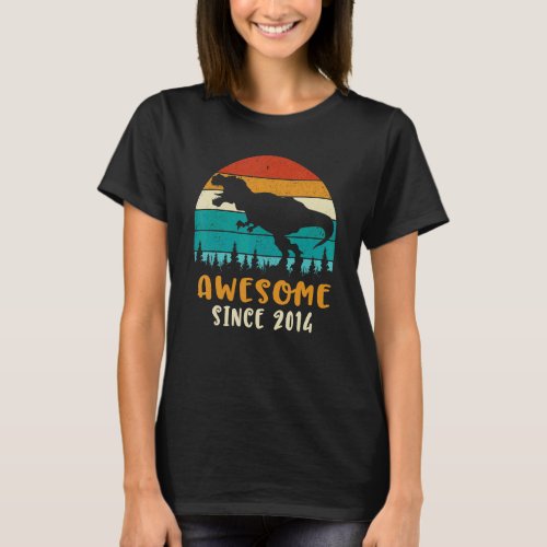 8th Birthday Gifts Awesome Since 2014 Dinosaur 8 Y T_Shirt
