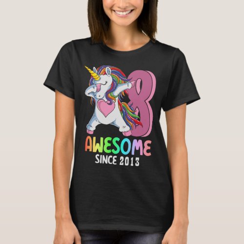 8th Birthday Girl 8 Years Old Gift Dabbing Unicorn T_Shirt