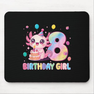 8th Birthday Girl Cute Axolotl 8 Years Old Birthda Mouse Pad