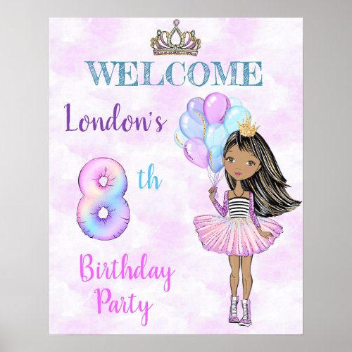 8th Birthday Girl Princess African American Poster