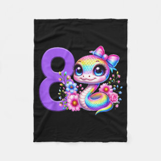 8th Birthday Girl Snake Party Rainbow Coquette Bow Fleece Blanket