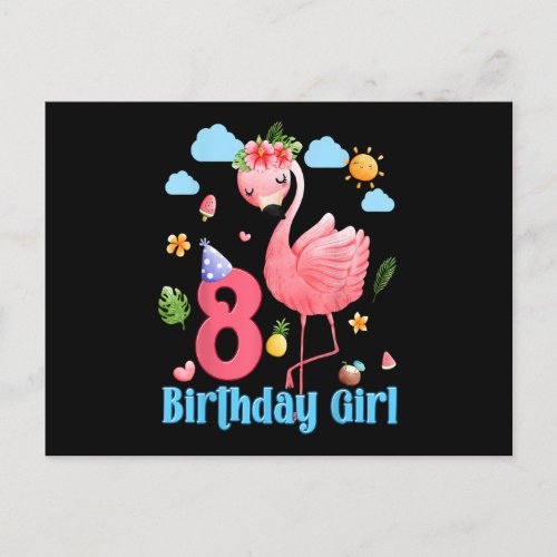8th Birthday Girls Flamingo 8 Years Old Tropical F Postcard