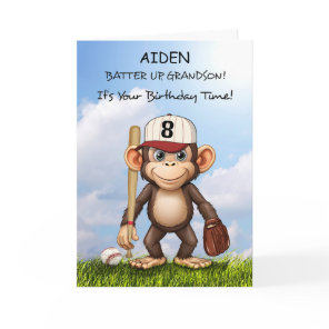 8th Birthday Grandson Personalize Baseball Monkey Card