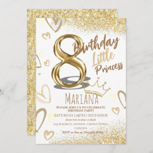 8th Birthday Heard Gold Glitter Glamorous Party Invitation