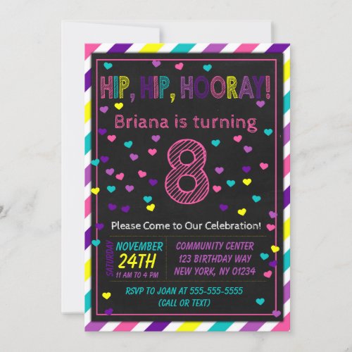 8th Birthday Invitation for a Girls Birthday Party