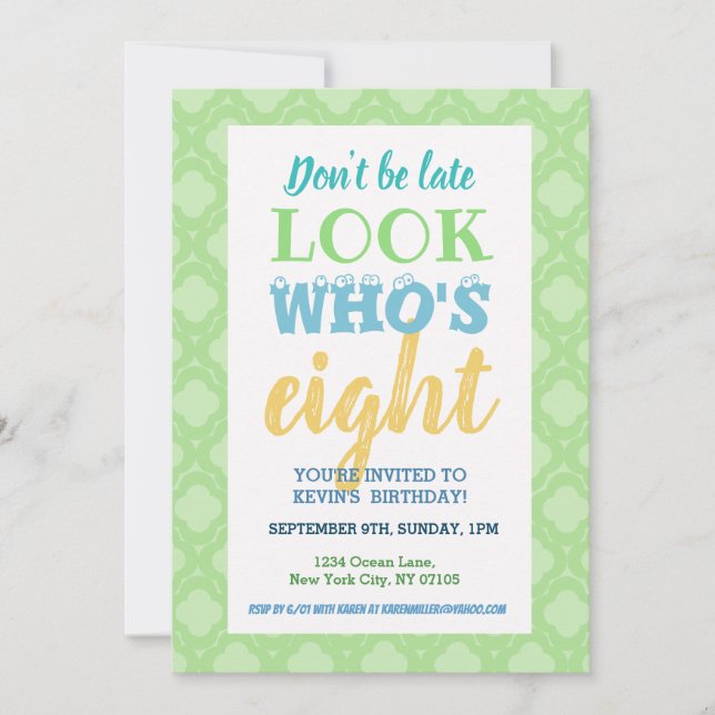 8th Birthday Invitation Sayings (Front)