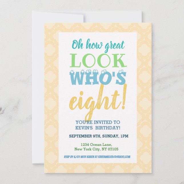 8th Birthday Invitation Wording (Front)