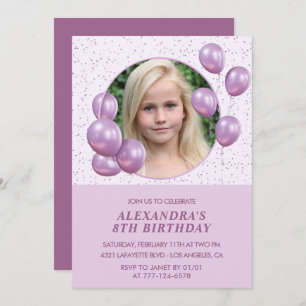8th birthday invitations Balloons Photo Purple