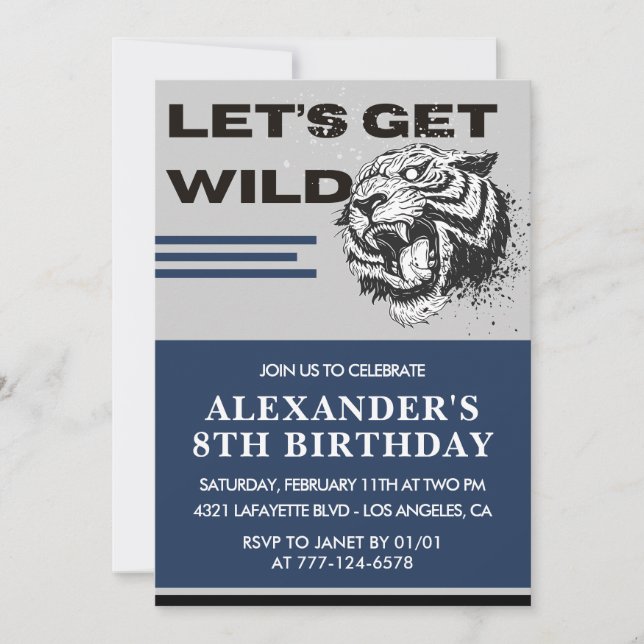 8th birthday invitations boy Party Let's Get Wild (Front)