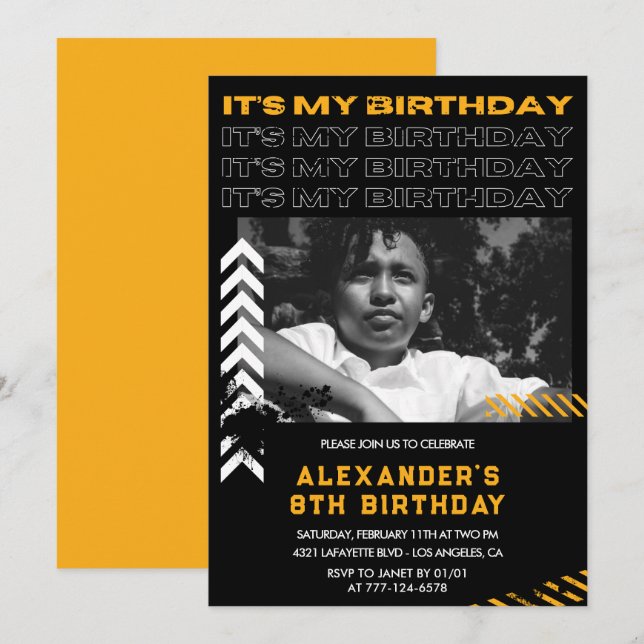 8th birthday invitations boy Photo Spray paint (Front/Back)