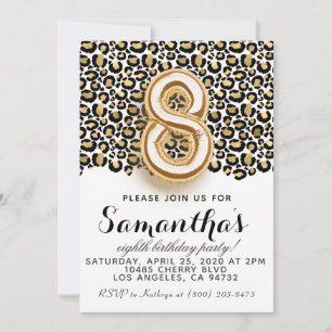 8th Birthday Leopard Animal Print Invitation