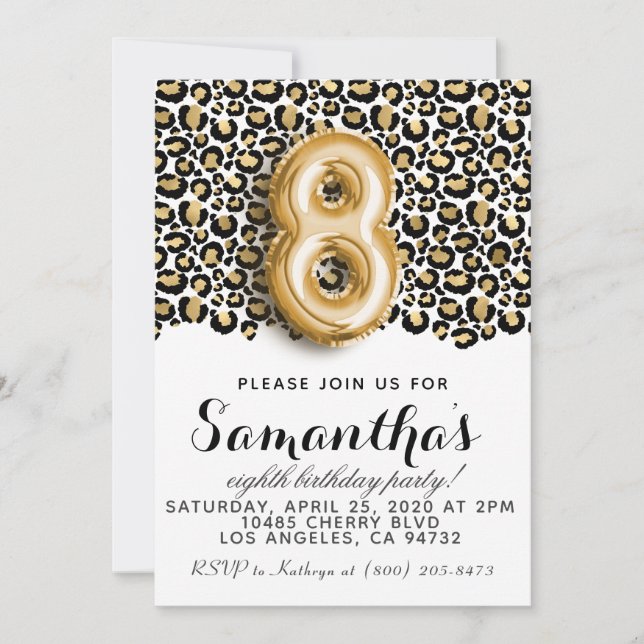 8th Birthday Leopard Animal Print Invitation (Front)