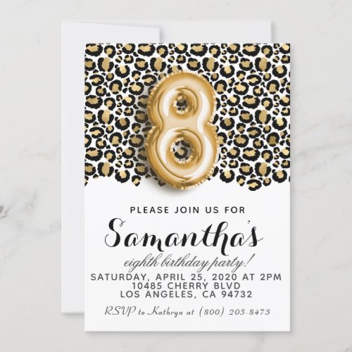 8th Birthday Leopard Animal Print Invitation