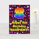[ Thumbnail: 8th Birthday: Loving Hearts Pattern, Rainbow # 8 Card ]