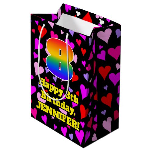 8th Birthday Loving Hearts Pattern Rainbow  8 Medium Gift Bag