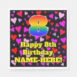 [ Thumbnail: 8th Birthday: Loving Hearts Pattern, Rainbow # 8 Napkins ]