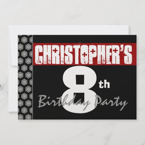 8th Birthday Modern For Him Red White Black W1931 Invitations