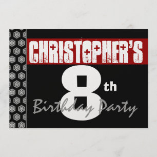 8th Birthday Modern For Him Red White Black W1931 Invitation