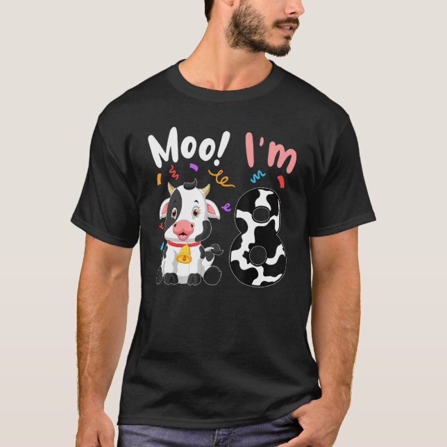 8th Birthday Moo I'm 8 Cow Farm Animal Barnyard Pa T-Shirt (Front)
