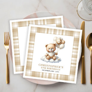 8TH Birthday Napkins Teddy Bear Gold Balloon Theme