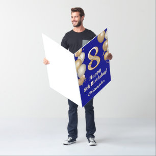 8th Birthday Navy Blue Gold Balloons Extra Large Card
