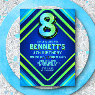 8th Birthday Neon Invitation