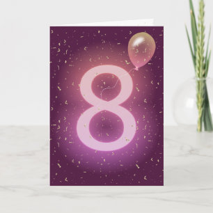 8th Birthday Neon Sign and Balloon Card