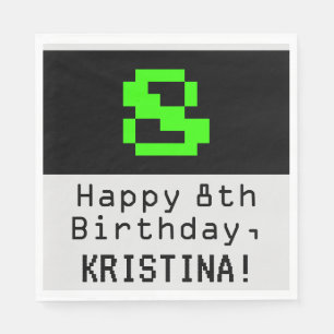 8th Birthday - Nerdy / Geeky Style "8" & Name Napkins