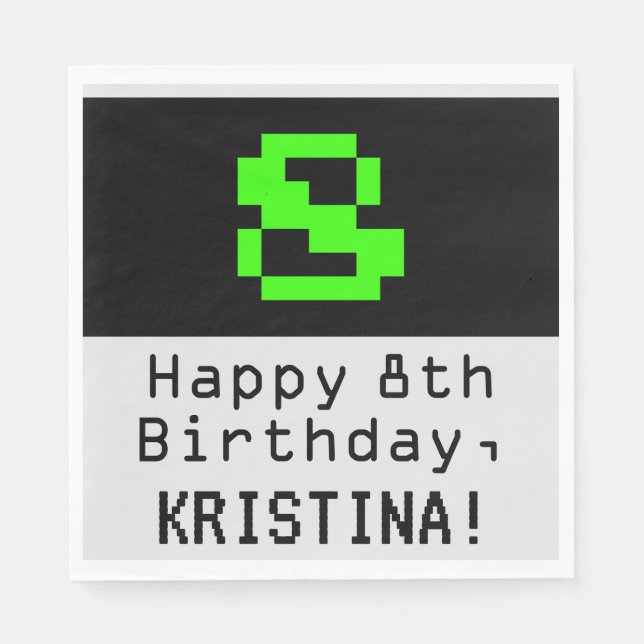 8th Birthday - Nerdy / Geeky Style "8" & Name Napkins (Front)