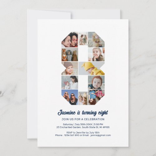 8th Birthday Number 8 Custom Photo Collage Invitation