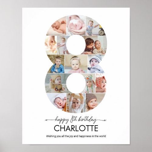 8th Birthday Number 8 Photo Collage Custom Picture