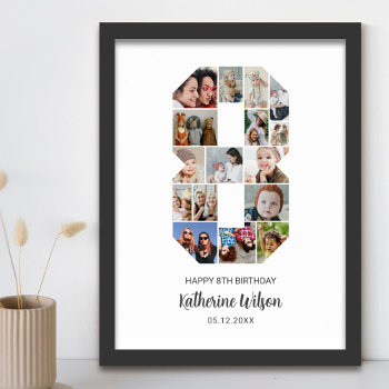 8th Birthday Number 8 Photo Collage Custom Picture Poster by raindwops at Zazzle